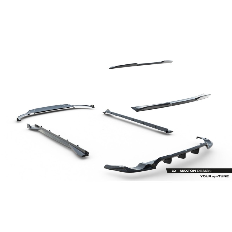 Kit carrosserie carbone Maxton Design Audi RSQ8 Mk1 restylée (2025+) : lame avant, bas de caisse, lame arrière, becquet