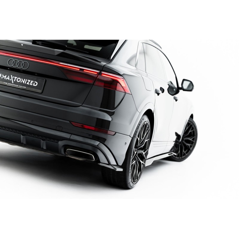 Kit carrosserie carbone Maxton Design Audi Q8 S-Line Mk1 restylée (2023+) : lame avant, bas de caisse, lames arrière, becquet